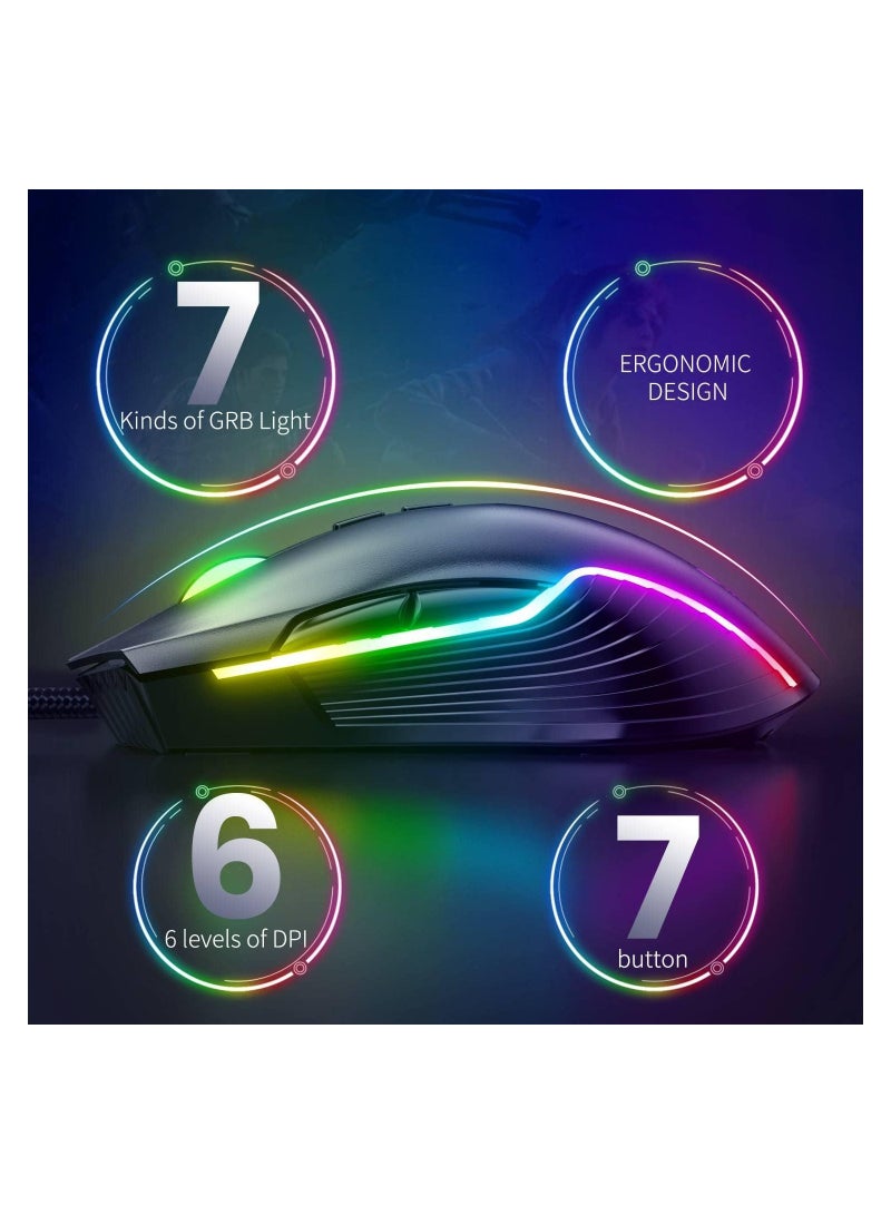 ماوس ألعاب سلكي RGB 6400 ديسيبل متوحد الخواص يتنفس LED بصري USB 7 أزرار ألعاب الكمبيوتر الفئران الوردية لأجهزة الكمبيوتر المحمول والكمبيوتر المكتبي - Image 3
